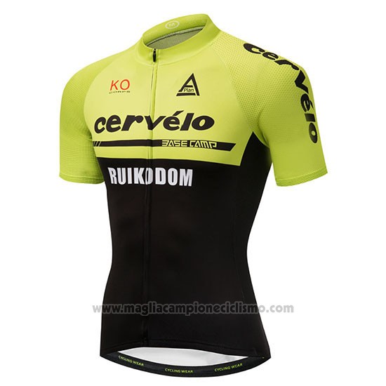 2018 Abbigliamento Ciclismo Cervelo Verde e Nero Manica Corta e Salopette